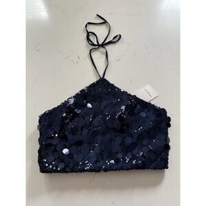 Amanda Uprichard Laurena Revolve Top Ink Blue Halter Cocktail Holiday Party New